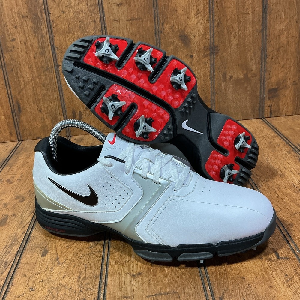 Nike Lunarlon Leather Golf Shoes Sneakers White Silver 551456-100 Mens Size 8.5